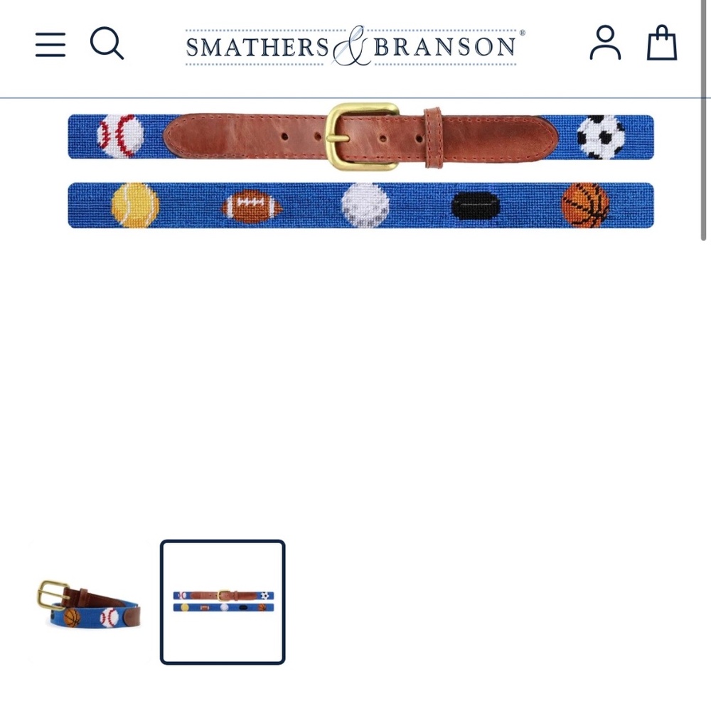 Smathers & Branson Kids Blue Sports Needlepoint Belt